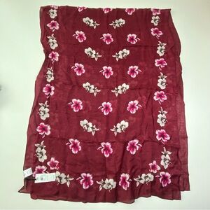 Ann Taylor Factory Floral Viscose Silk Scarf Burgundy Pink NWT